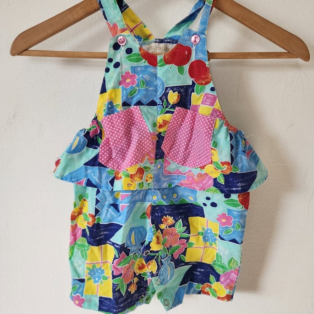 Vintage 90s Abstract Geometric Baby Overalls Romper Baby Beluga New York 12 M